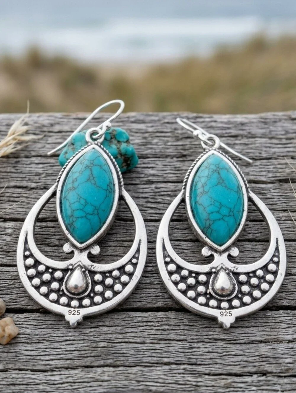 Turquoise Chandelier Earrings 925 Sterling Silver Boho Western Santa Fe 2.2